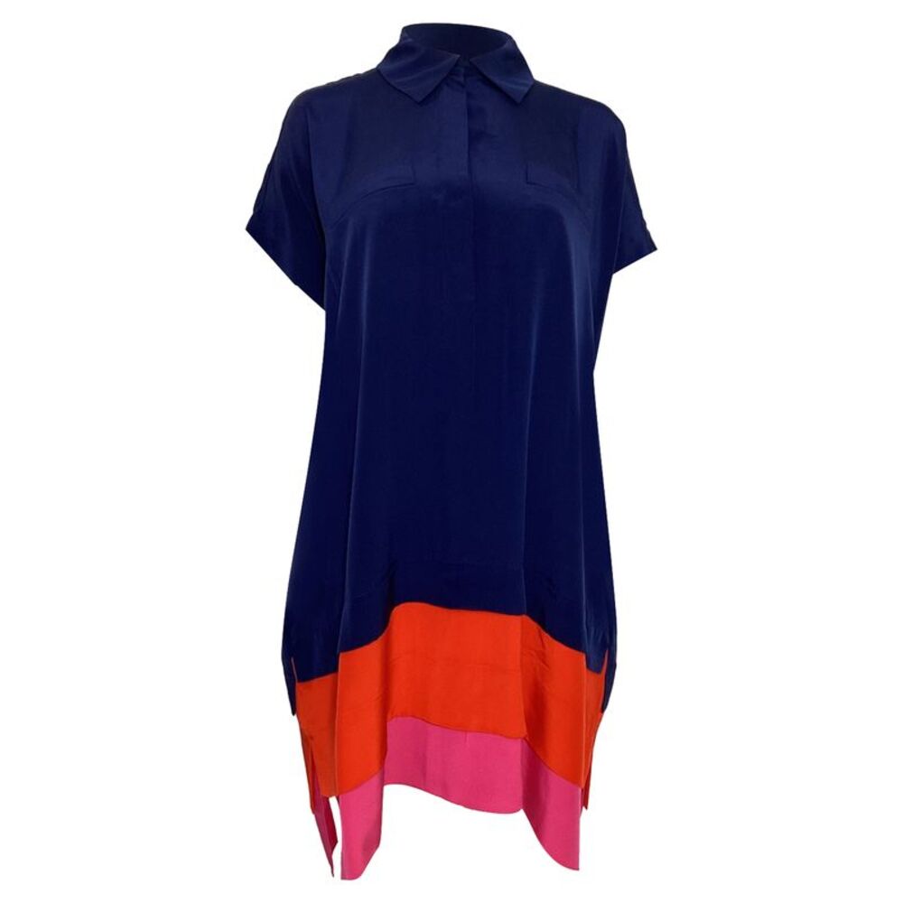Diane Von Furstenberg Hatsu Layered Colorblock Crepe De Chine Mini Shirt Dress